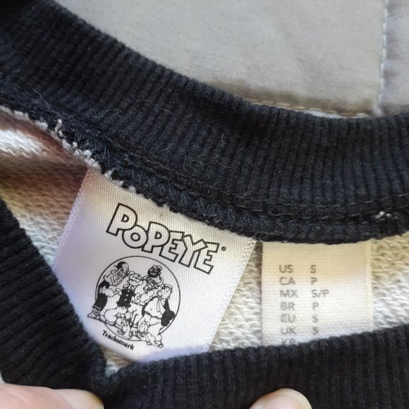 Popeye Distressed Sweater Long Sleeve Shirt Grey & Black Womens Small - Picture 8 of 8